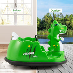 12V Kids Ride On Dinosaur Bumper Car with Water Spray, 360 Degree Spin, Soft Bumper and Parent Remote, Ages 2 to 5, Green