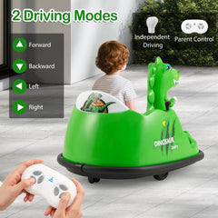 12V Kids Ride On Dinosaur Bumper Car with Water Spray, 360 Degree Spin, Soft Bumper and Parent Remote, Ages 2 to 5, Green