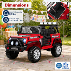 12V 2 Seater Kids Ride On Truck with 2 x 45W Motors, 4 Wheel Spring Suspension, Lockable Doors and Parent Remote, Red