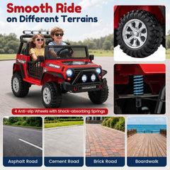 12V 2 Seater Kids Ride On Truck with 2 x 45W Motors, 4 Wheel Spring Suspension, Lockable Doors and Parent Remote, Red