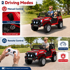 12V 2 Seater Kids Ride On Truck with 2 x 45W Motors, 4 Wheel Spring Suspension, Lockable Doors and Parent Remote, Red