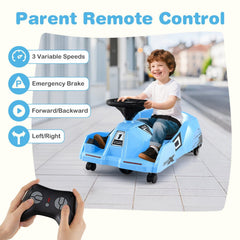 12V Kids Electric Go Kart with Detachable Toy Mop, 10 Cloths, Parent Remote and Emergency Brake, Ages 2 to 5, Blue