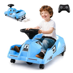 12V Kids Electric Go Kart with Detachable Toy Mop, 10 Cloths, Parent Remote and Emergency Brake, Ages 2 to 5, Blue