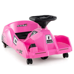 12V Kids Electric Go Kart with Anti Rollover Front Wheels, Rubber Drive Wheel, Toy Mop and Parent Remote, 66 lb, Pink