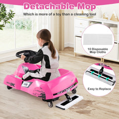 12V Kids Electric Go Kart with Anti Rollover Front Wheels, Rubber Drive Wheel, Toy Mop and Parent Remote, 66 lb, Pink