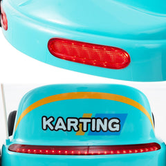 12V Kids Electric Go Kart with 3 Racing Flags, Dual Motors, LED Lights, Story and Music Player, Parent Remote, Blue