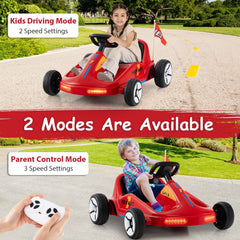 12V Kids Electric Go Kart with Bucket Seat and Belt, 3 Racing Flags, LED Tail Strip and Parent Remote, 33 Inch, Red