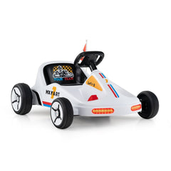 12V Kids Electric Go Kart, 1.6 to 2.5 mph, 2 Motors, Anti Skid Wheels for Grass and Brick, 3 Flags, Parent Remote, White