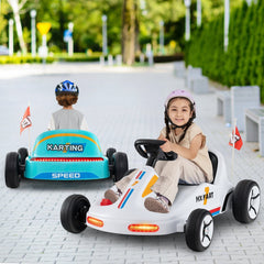 12V Kids Electric Go Kart, 1.6 to 2.5 mph, 2 Motors, Anti Skid Wheels for Grass and Brick, 3 Flags, Parent Remote, White