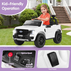 12V Licensed Ford Ranger Kids Ride On Truck with Multi Media Player, USB, Stories, Parent Remote and Headrest Seat, White
