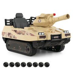 12V Kids Ride On Tank with Rotatable Turret, 8 Missiles, Rubber Tracks, Seat Belt and Parent Remote, Ages 37 to 95 Months, Khaki