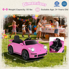 12V Licensed RUF CTR Kids Ride On Sports Car with 4 Songs, Rear Wing, Seat Belt and Parent Remote, 55 lb Limit, Pink