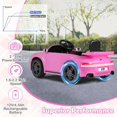 12V Licensed RUF CTR Kids Ride On Sports Car with 4 Songs, Rear Wing, Seat Belt and Parent Remote, 55 lb Limit, Pink