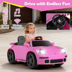 12V Licensed RUF CTR Kids Ride On Sports Car with 4 Songs, Rear Wing, Seat Belt and Parent Remote, 55 lb Limit, Pink