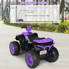 12V Kids Ride On ATV Quad with 77 lb Load Rating, Slow Start, High and Low Speed and LED Lights, Ages 3 to 7, Purple