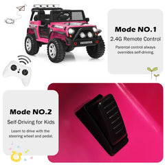 12V Kids Ride On Truck with Parent Remote That Overrides the Pedal, Front and Rear Suspension, 1 to 5 mph, Pink