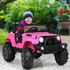 12V Kids Ride On Truck with Magnetic Door Locks, Spring Suspension, Multi Point Belt and 2.4G Remote, 46.5 Inch, Pink