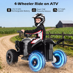 12V Kids Ride On ATV Quad, 3 to 7 mph, Dual 15W Motors, 15 Degree Climbing, 66 lb Capacity, Ages 3 and Up, Black