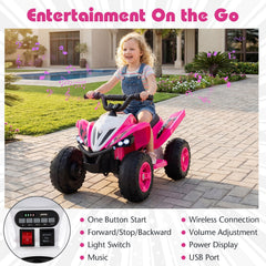 12V Kids Ride On ATV Quad with Anti Slip Handlebars, Wide Seat, LED Headlights and 66 lb Capacity, 3 to 7 mph, Pink