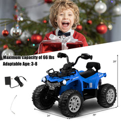 12V Kids Ride On ATV 4 Wheeler with Locked High Speed Gear, 66 lb Capacity, Rear Suspension and MP3, Ages 3 to 8, Blue