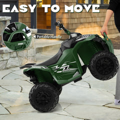12V Kids Ride On ATV Quad with Quiet Non Slip Wheels for Lawn and Beach, 77 lb Capacity, High and Low Speed, Army Green