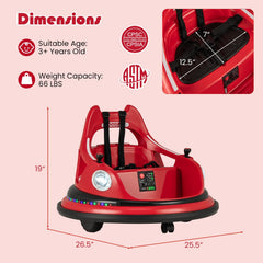 12V Kids Ride On Bumper Car with Slow Start and Slow Stop, 5 Point Belt, 360 Spin and Parent Remote, 66 lb, Red