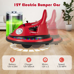 12V Kids Ride On Bumper Car with Slow Start and Slow Stop, 5 Point Belt, 360 Spin and Parent Remote, 66 lb, Red