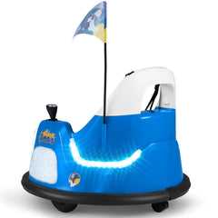 12V Kids Ride On Bumper Car with Pennant Flag, 5 Point Belt, Glow Lights and Parent Remote, 55 lb, Ages 18 to 72 Months, Blue