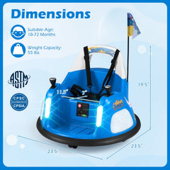 12V Kids Ride On Bumper Car with Pennant Flag, 5 Point Belt, Glow Lights and Parent Remote, 55 lb, Ages 18 to 72 Months, Blue