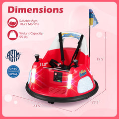 12V Kids Ride On Bumper Car with Glow in the Dark Lights, 3 Songs, 5 Point Belt and Parent Remote, 55 lb, Red