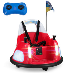 12V Kids Ride On Bumper Car with Glow in the Dark Lights, 3 Songs, 5 Point Belt and Parent Remote, 55 lb, Red