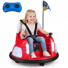 12V Kids Ride On Bumper Car with Glow in the Dark Lights, 3 Songs, 5 Point Belt and Parent Remote, 55 lb, Red