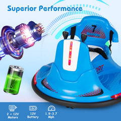 12V Kids Ride On Bumper Car with Safety Harness, Ergonomic Back, Soft Bumper and Parent Remote, 66 lb, Blue