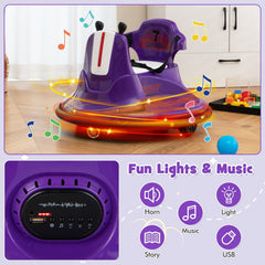 12V Kids Ride On Bumper Car, Remote Takes Priority Over the Joysticks, 360 Spin, Soft Bumper, 66 lb, Purple