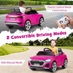12V Licensed Audi SQ8 Kids Ride On Car with Power Display, Parent Remote, 3 Speeds and Soft Start, 38.5 in, Pink