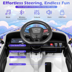 12V Licensed Ford Mach E Kids Ride On Car with High and Low Speed, 3 Level Remote, 3 Point Belt and USB, 66 lb, White