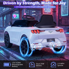 12V Licensed Ford Mach E Kids Ride On Car with High and Low Speed, 3 Level Remote, 3 Point Belt and USB, 66 lb, White