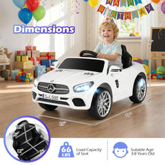 12V Licensed Mercedes-Benz SL Kids Ride On Car with Dual 25W Motors, Battery Indicator and Parent Remote, 66 lb, White
