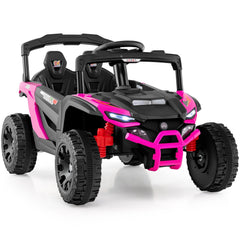 12V Kids Ride On UTV with Soft Start, Parent Remote, 3 Speeds, Spring Suspension and LED Lights, 3.1 mph, Hot Pink