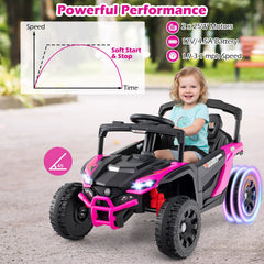 12V Kids Ride On UTV with Soft Start, Parent Remote, 3 Speeds, Spring Suspension and LED Lights, 3.1 mph, Hot Pink