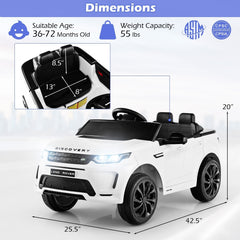 12V Licensed Land Rover Discovery Kids Ride On Car with USB, MP3, Parent Remote and Slow Start, 55 lb, White