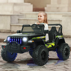 12V Kids 2 Seater Ride On Truck with Camouflage Graphics, 2.4G Remote, 3 Speeds and 17 in Bench, 77 lb