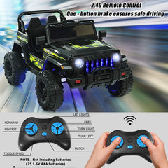 12V Kids 2 Seater Ride On Truck with Camouflage Graphics, 2.4G Remote, 3 Speeds and 17 in Bench, 77 lb