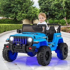 12V Kids 2 Seater Ride On Truck with 2.4G Remote, 3 Speeds, Spring Suspension and 17 in Bench, 77 lb, Blue