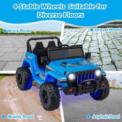 12V Kids 2 Seater Ride On Truck with 2.4G Remote, 3 Speeds, Spring Suspension and 17 in Bench, 77 lb, Blue