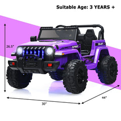 12V Kids 2 Seater Ride On Truck with Music Player, USB, FM Radio, 2.4G Remote and 3 Speeds, 77 lb, Purple