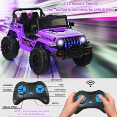 12V Kids 2 Seater Ride On Truck with Music Player, USB, FM Radio, 2.4G Remote and 3 Speeds, 77 lb, Purple