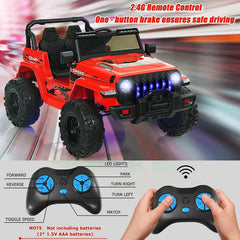 12V Kids 2 Seater Ride On Truck with 1 to 2 Hour Play Time, 2.4G Remote, 3 Speeds and 17 in Bench, 77 lb, Red