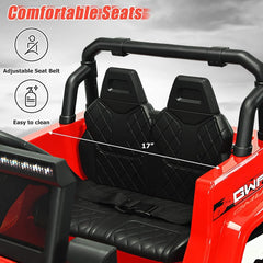 12V Kids 2 Seater Ride On Truck with 1 to 2 Hour Play Time, 2.4G Remote, 3 Speeds and 17 in Bench, 77 lb, Red