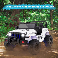12V Kids 2 Seater Ride On Truck with 35 kg Load Capacity, 2.4G Remote, Spring Suspension and USB, White